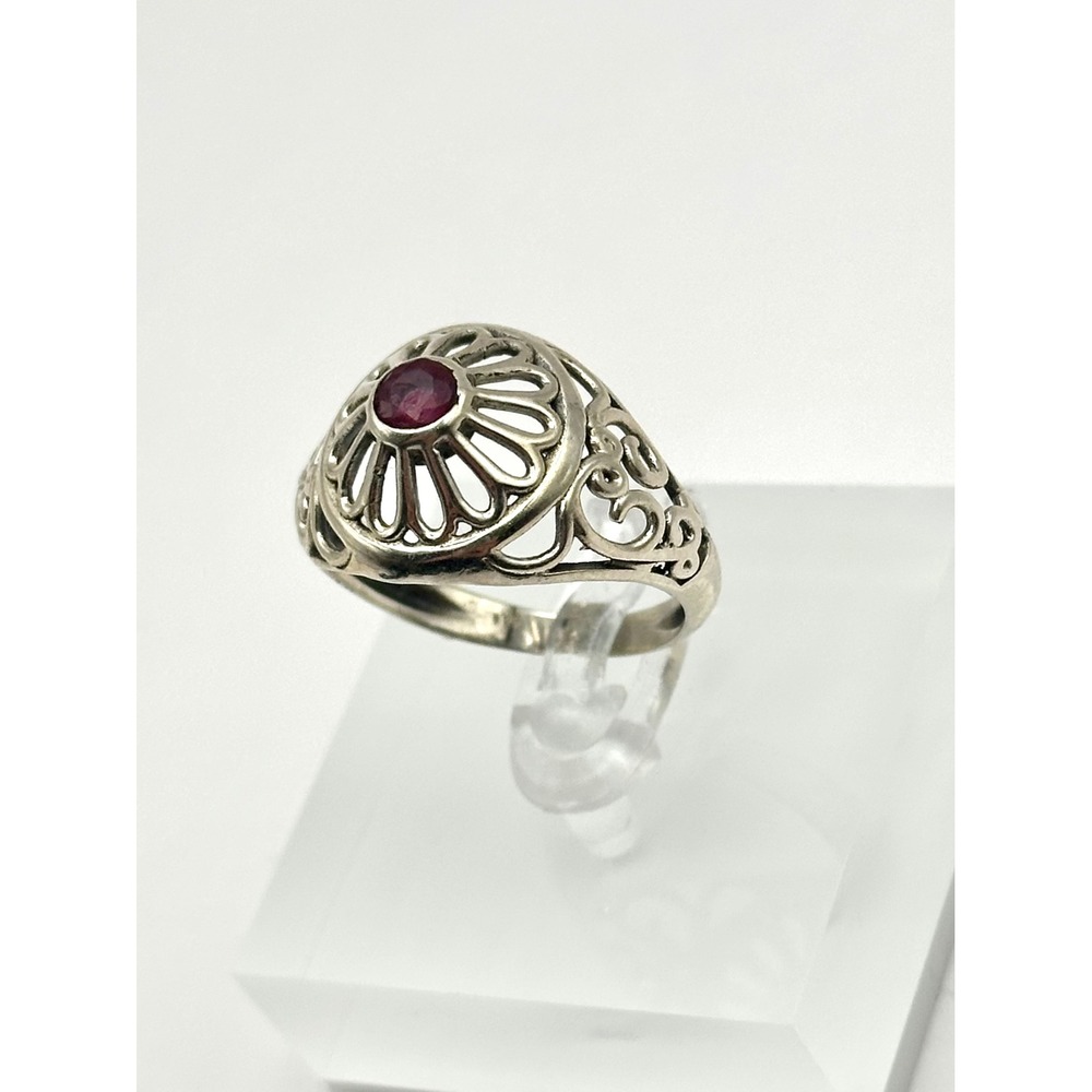 Faceted Ruby Filigree Sterling Silver Ring Size 9… - image 4